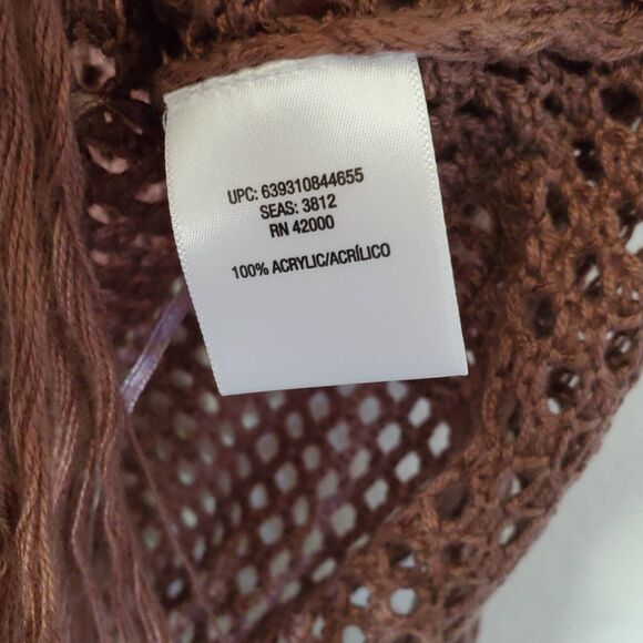 Bongo Fringe Sweater Women's XL Brown Sleeveless Open Crochet Hippie Boho - Picture 5 of 6